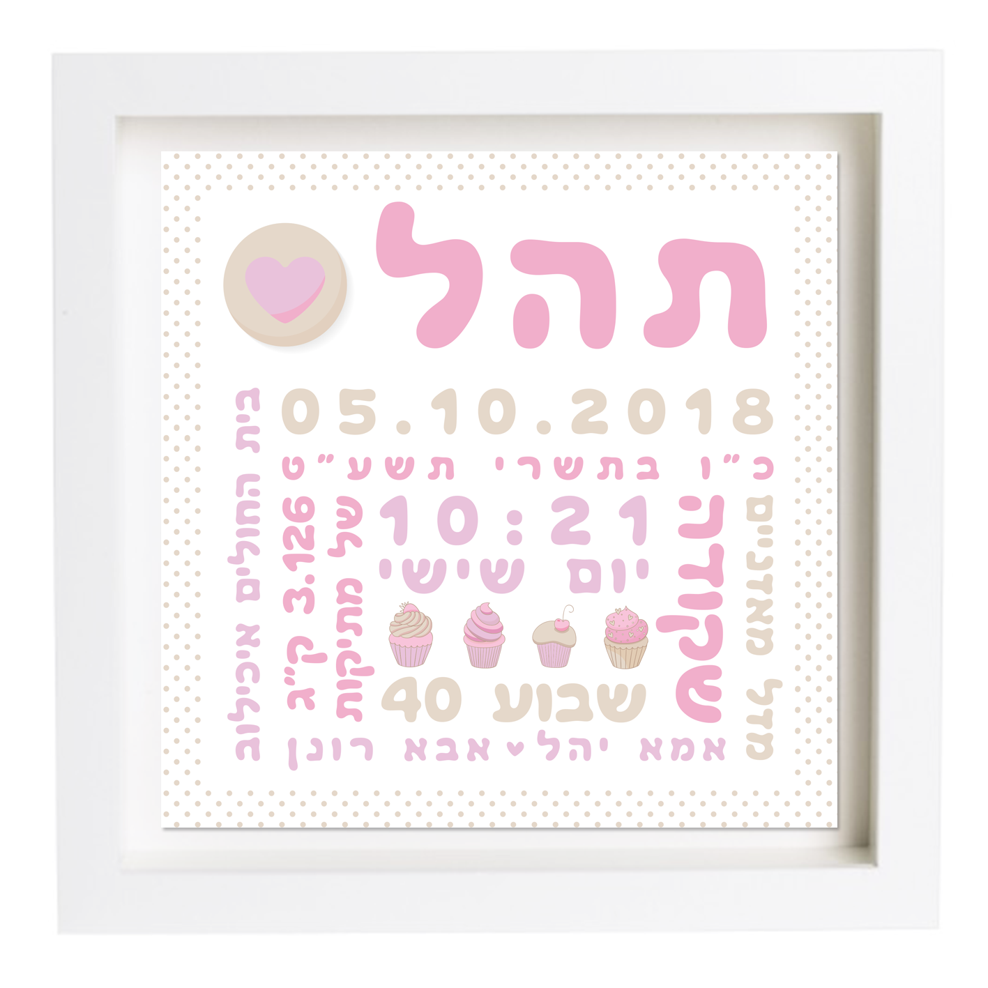 פיצקולים קלאסי | תעודת לידה | מתנה ליולדת | ורוד