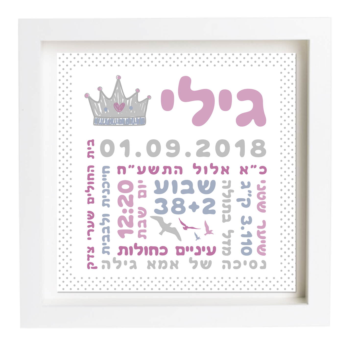 פיצקולים קלאסי | תעודת לידה | מתנה ליולדת | כחול