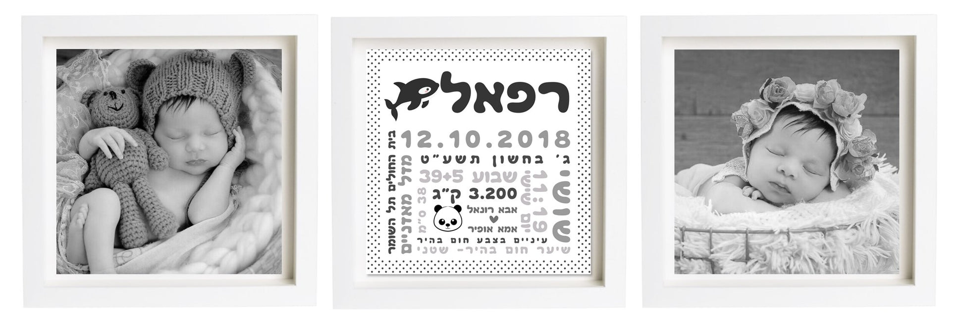 תעודת לידה בעיצוב אישי | פיצקולים טריפל | מתנה ליולדת