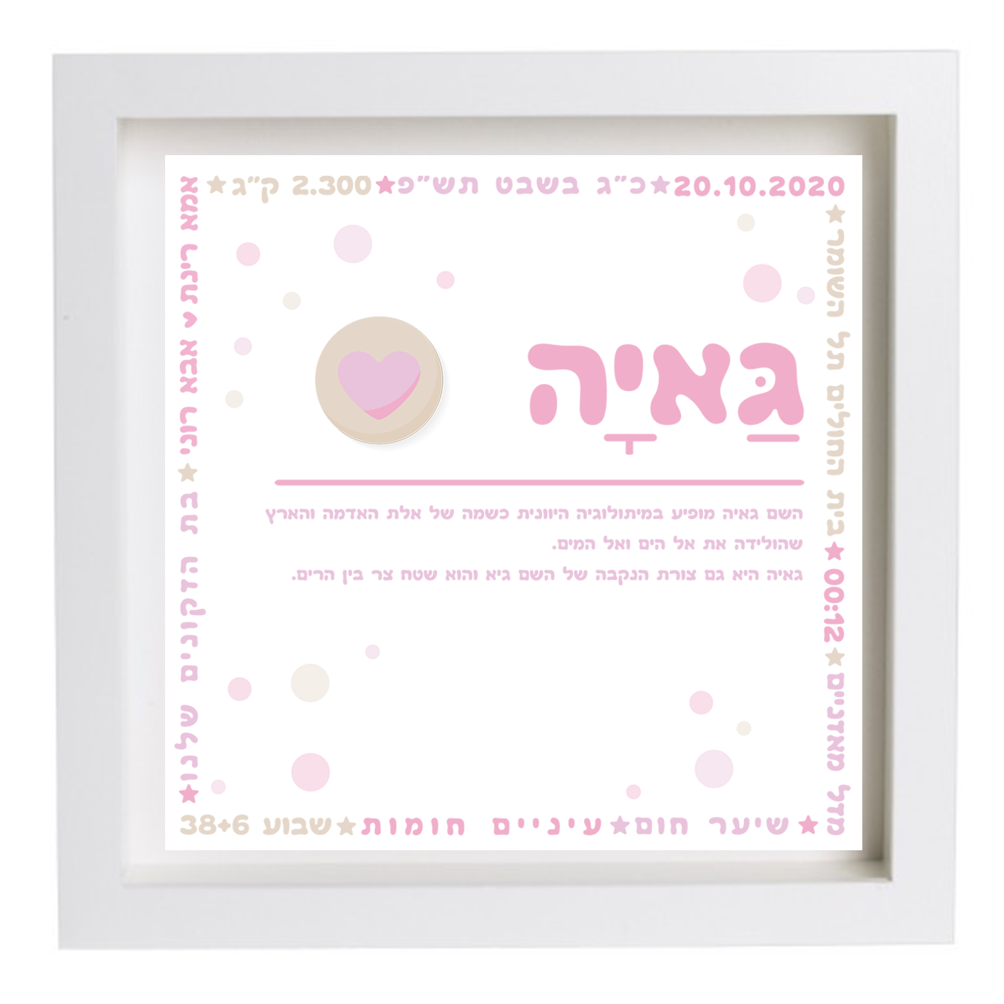  פיצקולים פלוס | תעודת לידה | מתנה ליולדת | ורוד