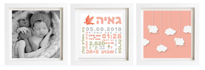  פיצקולים טריו | תעודת לידה | מתנה ליולדת | כתום