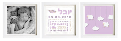  פיצקולים טריו | תעודת לידה | מתנה ליולדת | סגול