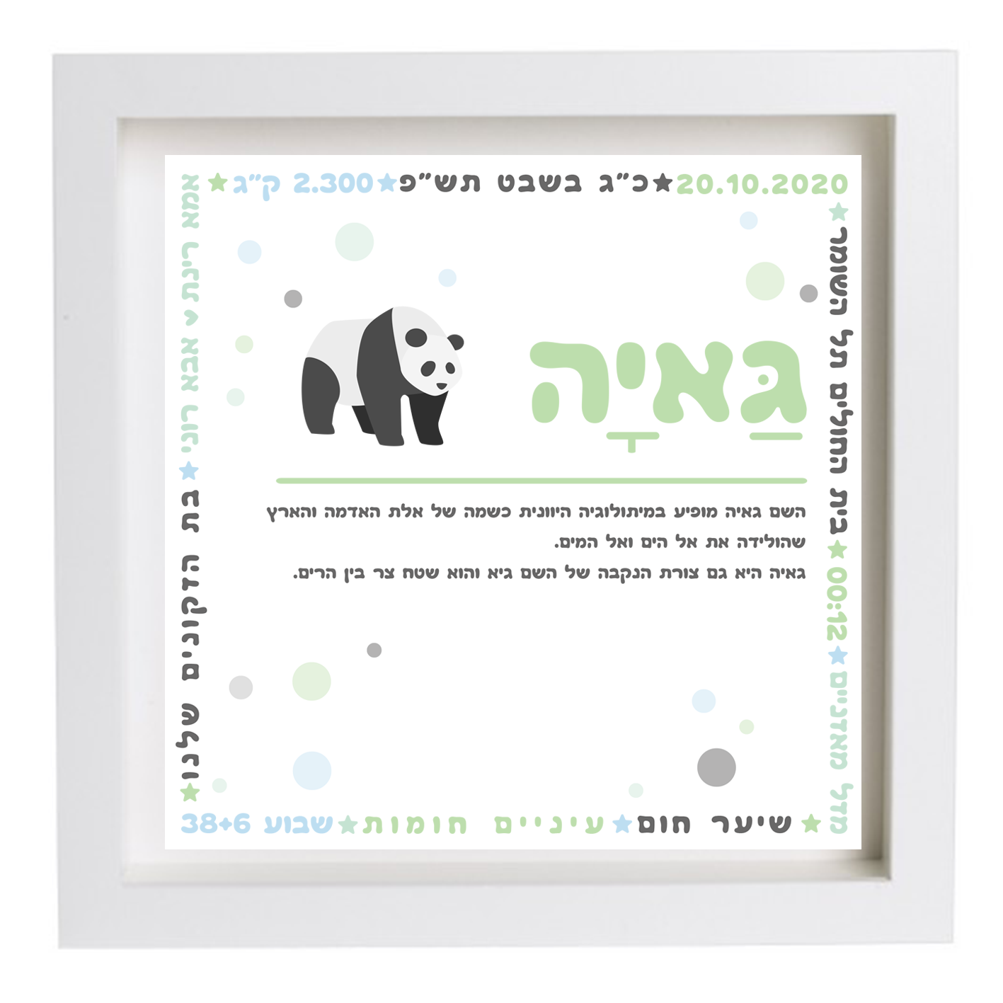  פיצקולים פלוס | תעודת לידה | מתנה ליולדת | ירוק-תכלת