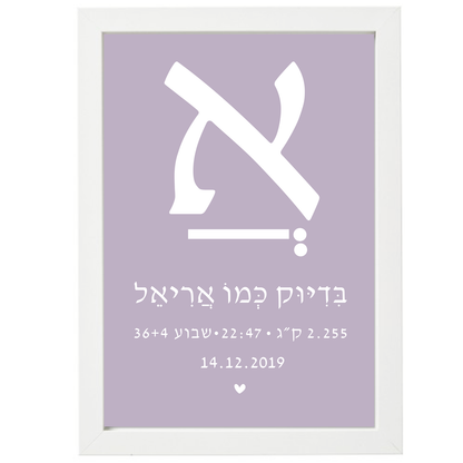  פיצקולים דיטיילס | תעודת לידה | מתנה ליולדת | סגול
