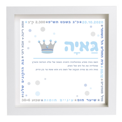 פיצקולים פלוס | תעודת לידה | מתנה ליולדת | תכלת