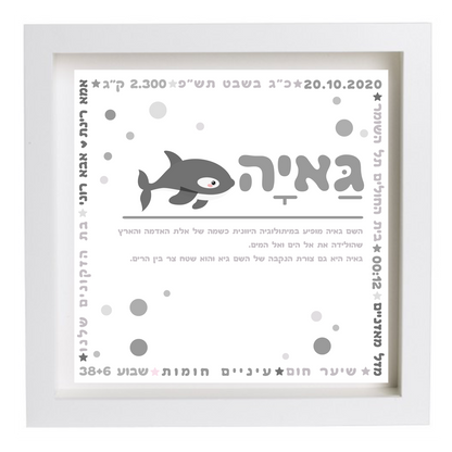 פיצקולים פלוס | תעודת לידה | מתנה ליולדת | אפור