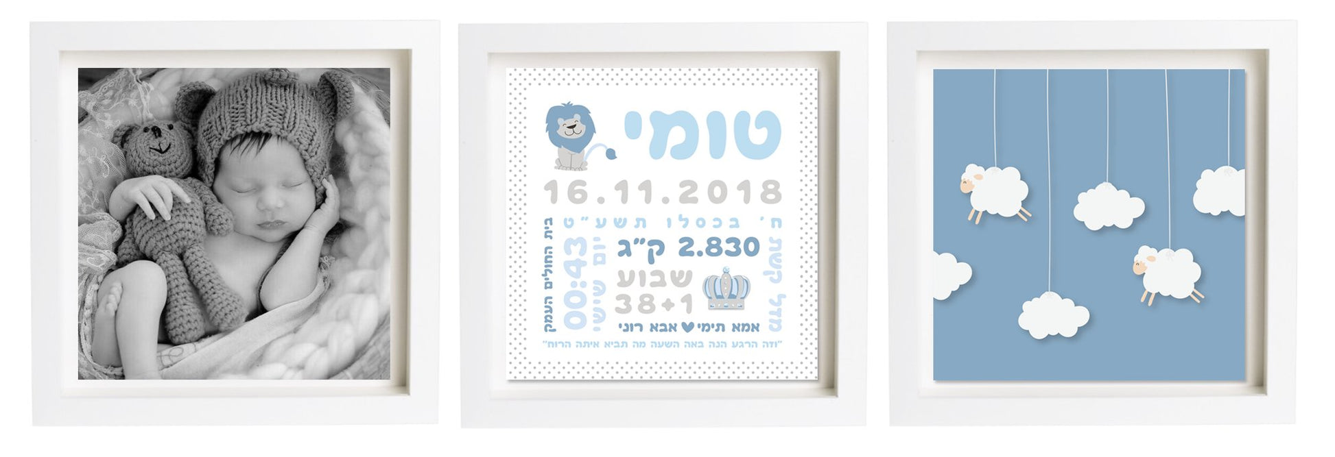  פיצקולים טריו | תעודת לידה | מתנה ליולדת | כחול